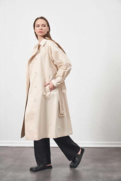 Mevra Tokalı Oversize Trenchcoat Ekru