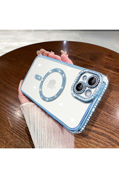 m.tk moveteck İphone 14 Kılıf Tam Kamera Korumalı Kenarları Taşlı Parıltılı S...