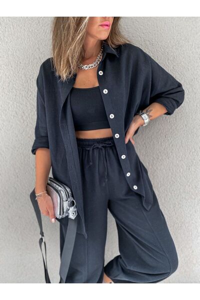 My Blog Túlméretes fekete lenvászon ing - váll nélkül