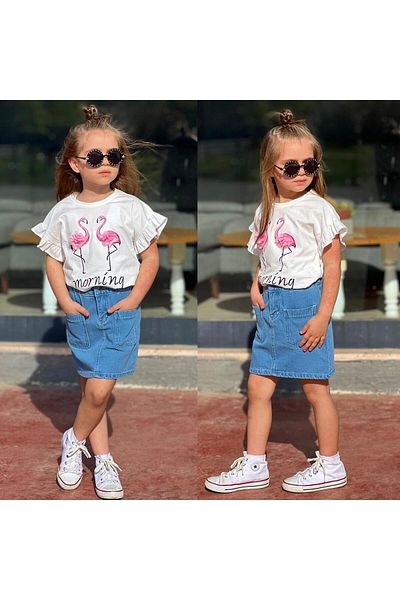YİGİT BUTİK Yigit Boutique Girl's Suit with Denim Skirt