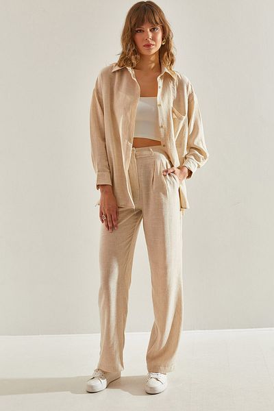 Bianco Lucci Set de muselină supradimensionat pentru femei - Pantaloni Palazzo cu un singur buzunar, 60251114