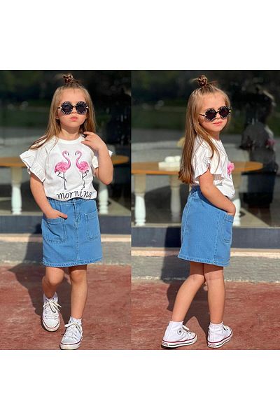 YİGİT BUTİK Yigit Boutique Girl's Suit with Denim Skirt