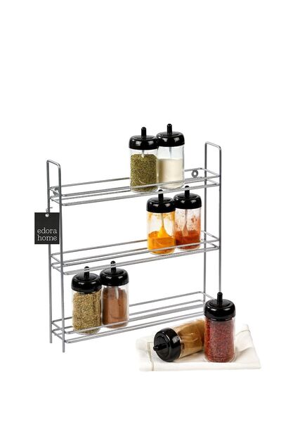 Edora Home Srebrna polica na 3 nivoa za montažu na zid, stalak za začine, org...