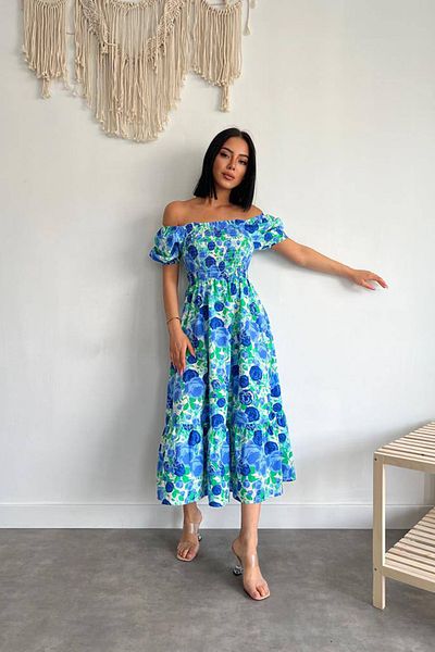 Neşeli Butik Rochie de damă cu decolteu pătrat cu imprimeu din popelin - NBG011