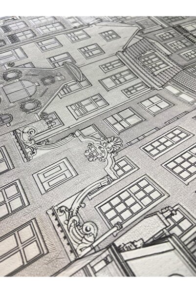 Adawall Şehir Desenli Beyaz Duvar Kağıdı