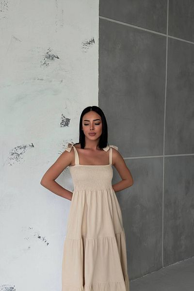 Neşeli Butik γυναικείο μπεζ φόρεμα ποπλίνα με λουράκι NBG012