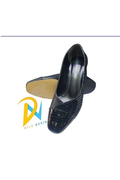 NILOO Black Snake Patterned Thick Heeled Women's Shoes