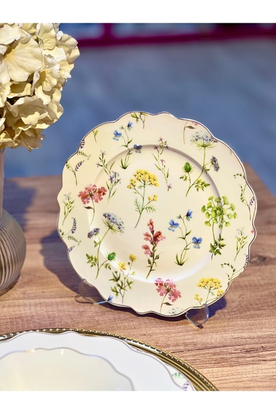 ACAR LeonRise6-person Dining Set - 24 Pieces Porcelain Floral and Gilded