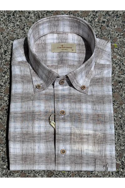 Daniel Bessi Men's Cotton Shirt - Plaid Pattern, Button Collar, Classic Fit, Pocket, Short Sleeve