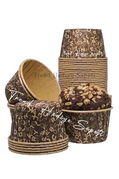 Trend Hediye Sepeti 50 Pieces of Kraft Brown Patterned Muffin Cupcake Mold - Airfryer Compatible Cake Capsule