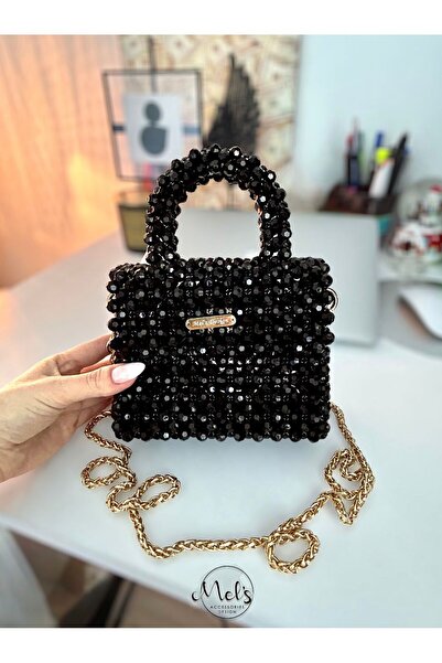 MEL'S DESIGN Molie Black - Model de geantă cu mărgele negre acrilice de mărime medie, modern/șic noapte/zilnic