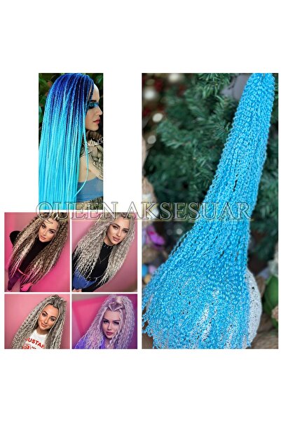 Queen Nelly Afrika Brezilya rasta afro uzun örgü postiş saçı tost kıvırcık dalgalı mavi karnaval