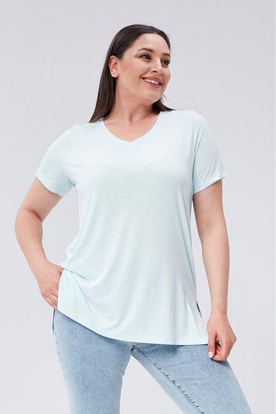 Seamoda Tricou de bază din bumbac cu decolteu în V de mărime mare-ALBASTRU DESCHIS