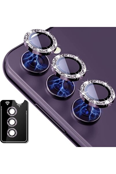 Samsung Galaxy S24 Plus Uyumlu Lens Koruyucu Simli Temperli Cam Kamera Koruyucu Metal 3 lü Set