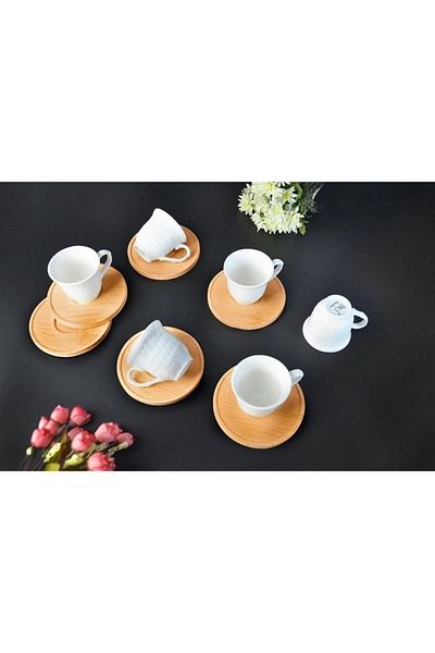 Paçi Mi̇rayyhome – 6-Teiliges Bambus-Keramik-Kaffeetassen-Set