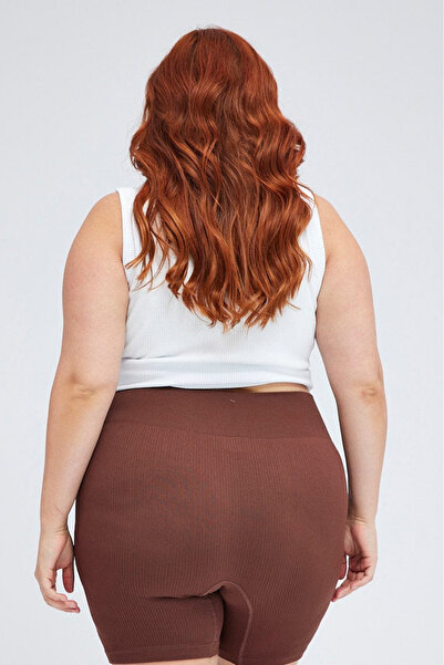 BANEGA Πλεκτό Biker σορτς με ψηλή μέση και ανάκαμψη - Κοντό καφέ κολάν, Plus Size