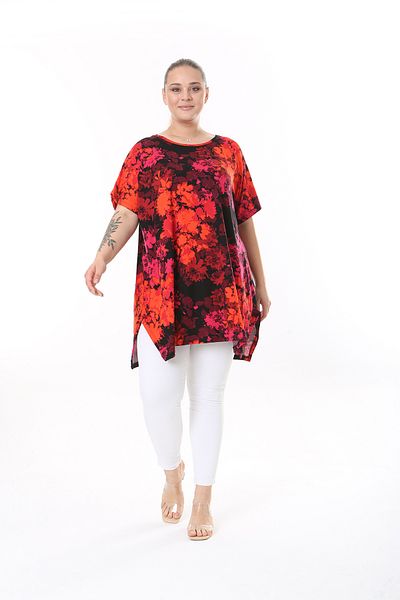 XL Modam Plus Size Black Red Printed Lycra Tunic
