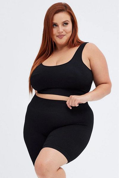 BANEGA High Waist Recovery Knitted Biker Shorts - Curve Women's, Plus Size, Short Black Tights