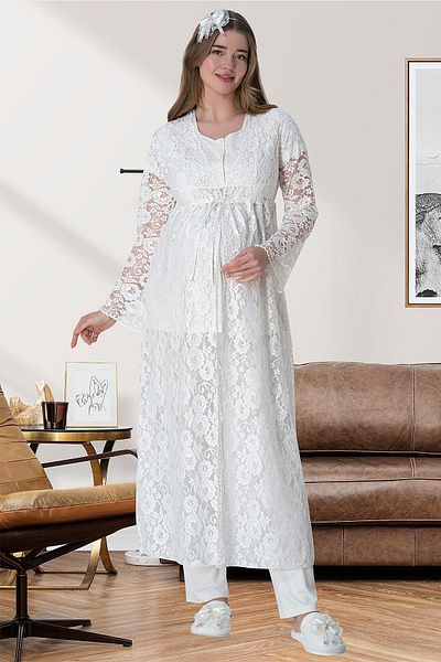 Mecit Pijama طقم ثوب نوم وإهمال للحوامل من القطن فيسكوز - دانتيل