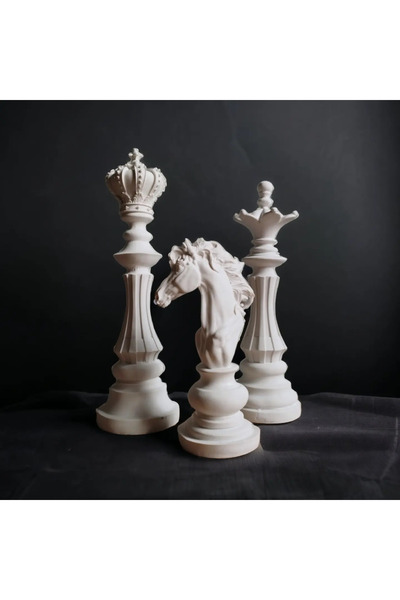 AlinSanatHeykel Büyük Satranç Seti Heykeli Dekoratif Modern Ev Aaksesuarı