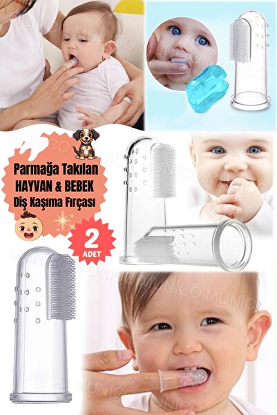 Munico 2 Adet Silikon Bebek Parmak Fırçası Bebek ve Bebekler İçin Hijyenik Di...
