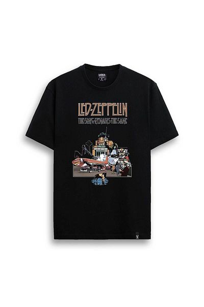 Darkia Черна тениска с рокендрол шарки Led Zeppelinn