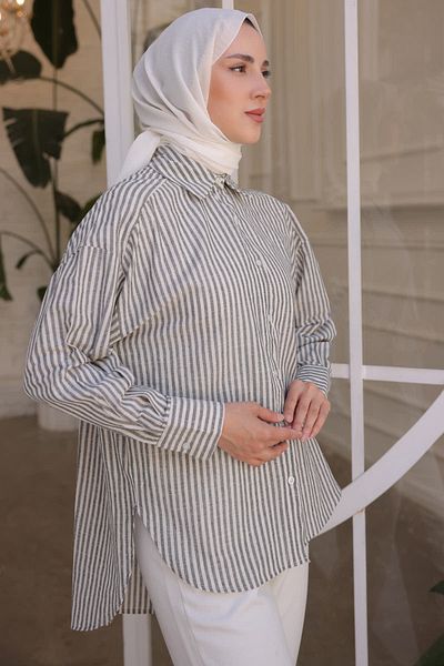benguen 2050 Striped Loose Shirt Gray