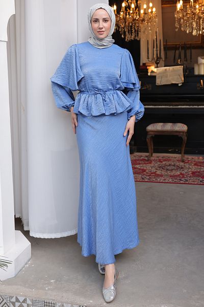 benguen Women's Waist Drawstring Skirt Set 2096 Indigo