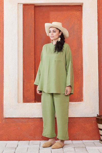 Ceylan Otantik Peanut Green Muslin Loose Set