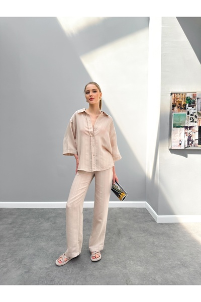 ESRAHELVACI طقم بنطال بأكمام بيج تروفاكار