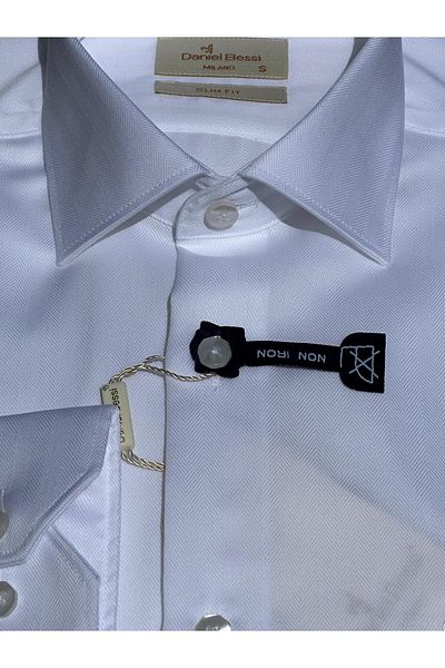 Daniel Bessi Long Sleeve Slim Fit Men's Shirt - 100% Cotton, Non-Iron, Iron-Free, Non-Wrinkle