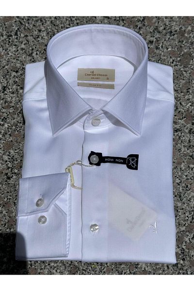 Daniel Bessi Long Sleeve Slim Fit Men's Shirt - 100% Cotton, Non-Iron, Iron-Free, Non-Wrinkle