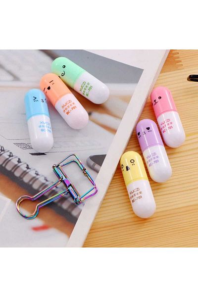 Meyra Accessories 1 Pack of 6EmojiFace Pill Shape - CuteMiniPens Preschool Gift