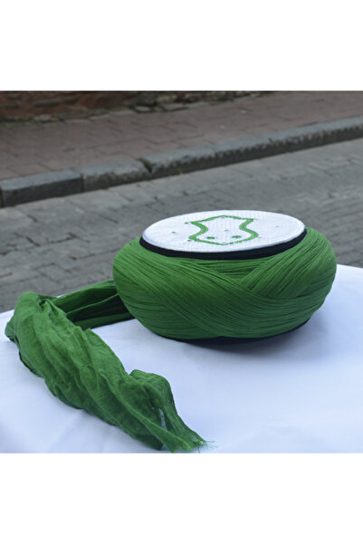 sehzadegiyim Nali Şerif Çapraz Model Beyaz Açık Yeşil Sarık