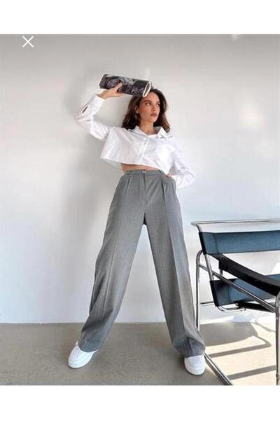 purple pi بنطال بالزو مخطط باللون الرمادي للنساء