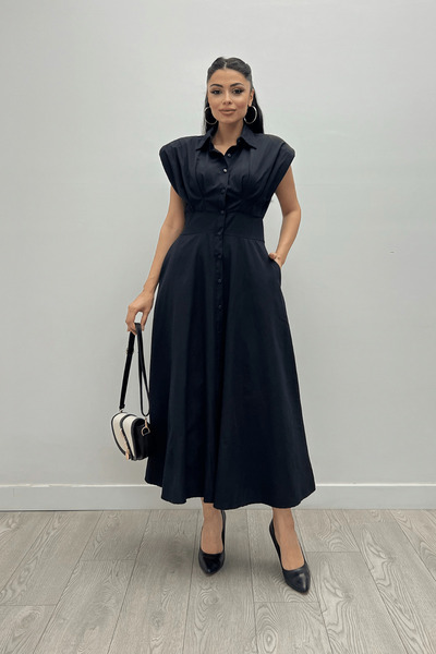 giyimmasalı Poplin Fabric Button Detailed Dress - BLACK