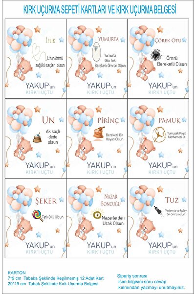 43 cici süsler organizasyon Kırk Uçurma Kartları Erkek Bebek 12 Adet 7*9 Cm T...