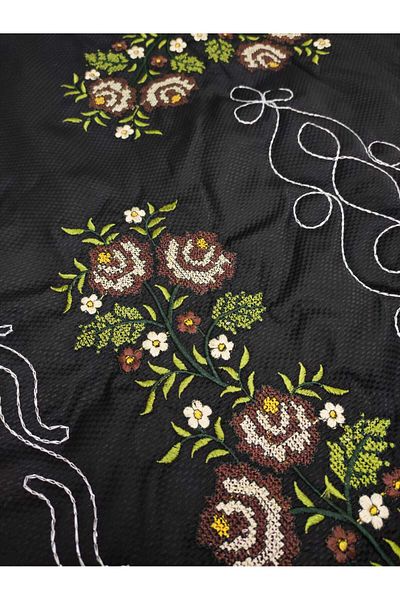 Çt Çeyizci Tekstil Cross Embroidered Ethamine Fabric Single Prayer - Black