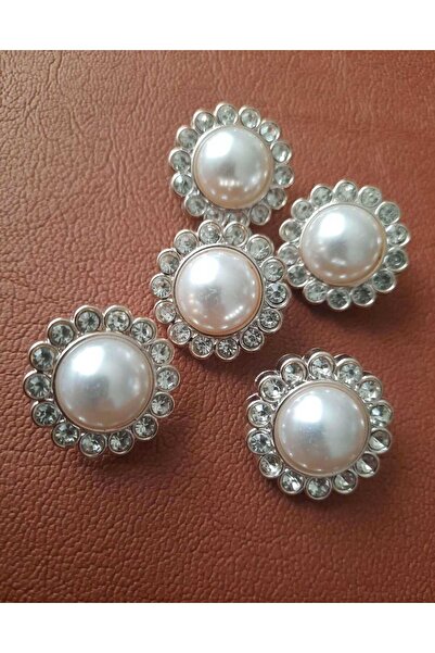 Beyna زر لؤلؤ وكريستال معدني أصفر 2 سم - عبوة واحدة 5 قطع