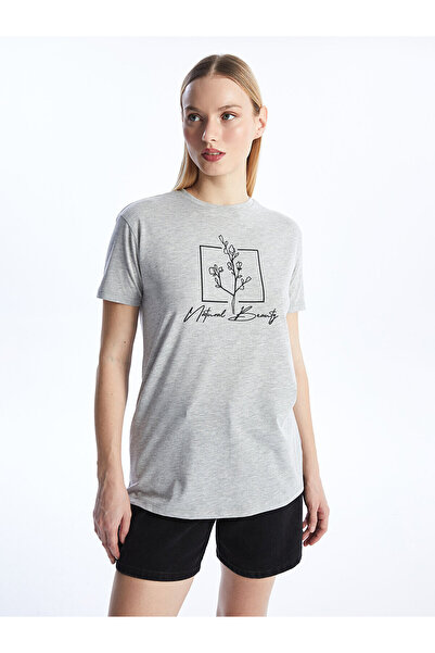 LC Waikiki طاقم الرقبة المطبوعة سترة قصيرة الأكمام المرأة