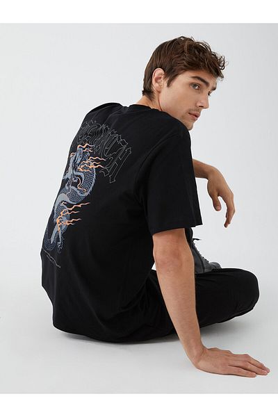 LC Waikiki Tricou bărbătesc din bumbac pieptănat cu imprimeu - Decolteu, mânecă scurtă