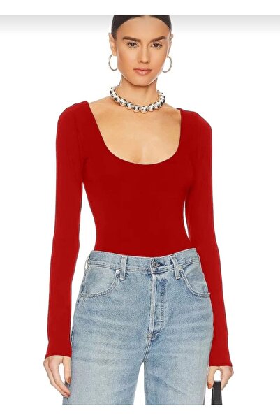 Nsb Tasarım Червоний жіночий боді - велосипедна горловина