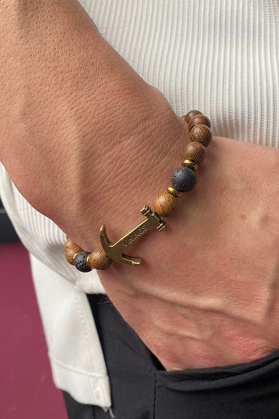 TAKIŞTIR Brown Anchor Figured Beaded Men's Bracelet