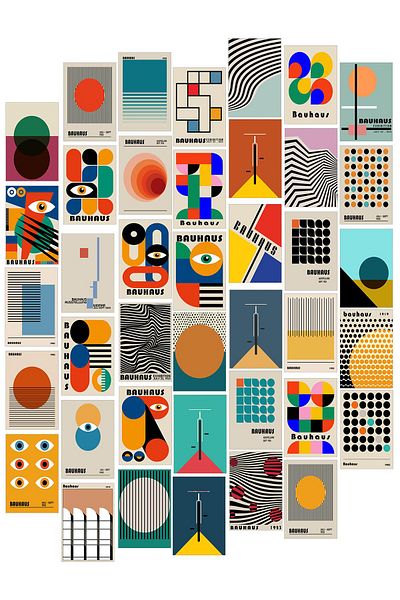 Postifull Σετ αφισών Bauhaus Έγχρωμο Κολάζ - 40 κομμάτια Vintage Sticky Δώρο σε Κουτί