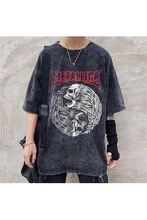 Toum Very Kind Rock Serisi Y kamal Unisex Metallica Eskitme T shirt Fiyat Yorumlar Trendyol