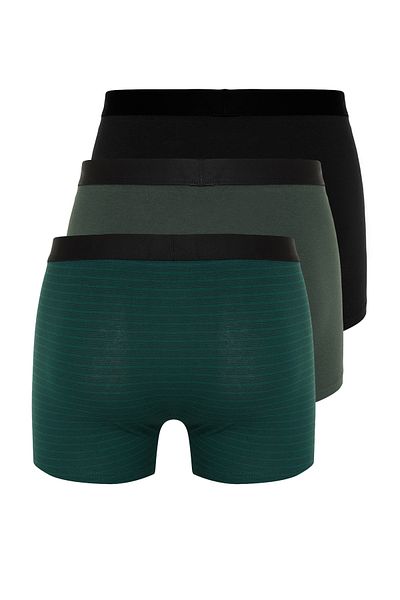 Trendyol Collection Grün-schwarz gestreifte Baumwoll-Boxershorts, 3er-Set - TMNSS24BX00020