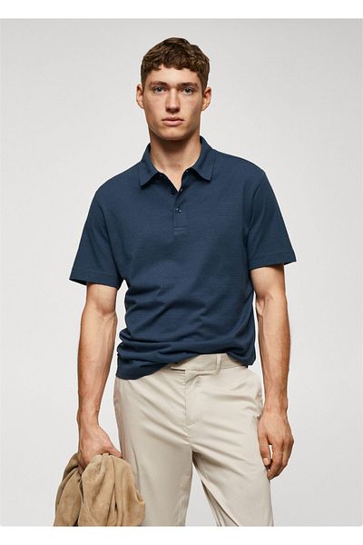 MANGO Man Tricou Polo pentru bărbați Albastru Petrol57030775