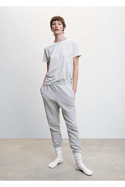 MANGO Light Gray & Navy Blue Women's Pajama Top47054044