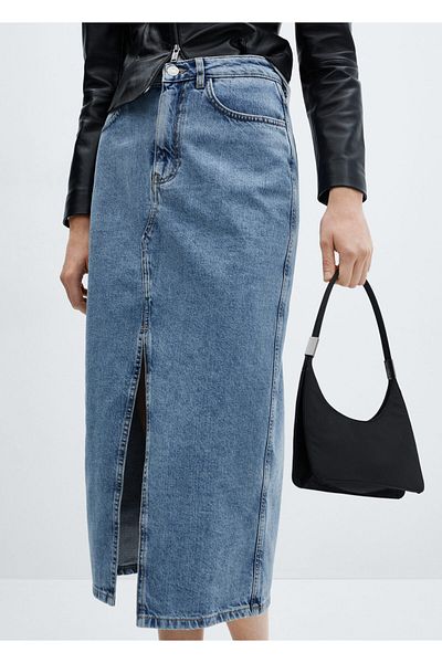 MANGO Spódnica damska w kolorze średniego denimu67080484
