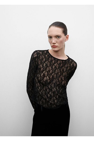 MANGO Tricou negru de damă 57009120